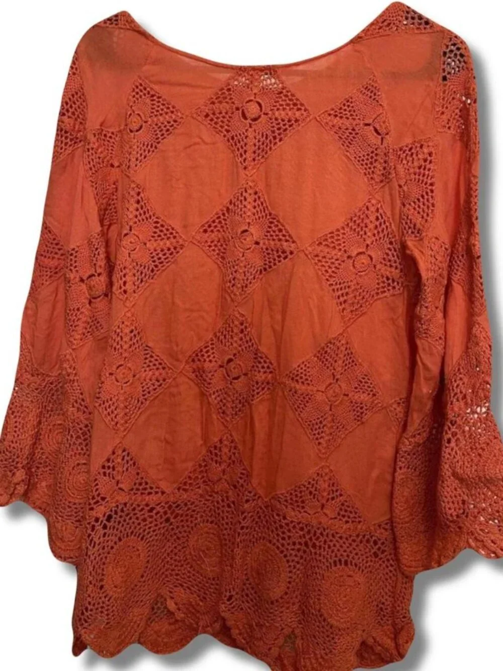 Free People orange crochet top with bell sleeves size XS